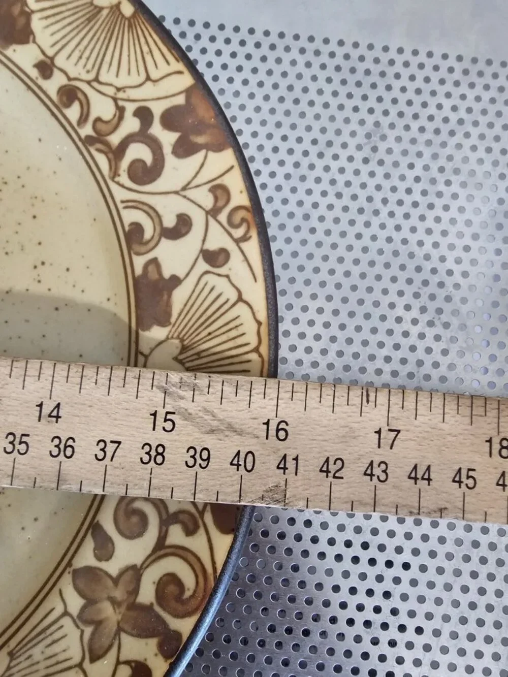 World Market Tan Brown Oval Platter Oriental Pattern Stoneware